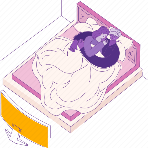 Couple, series, valentine, bed, woman, watching, man illustration - Download on Iconfinder