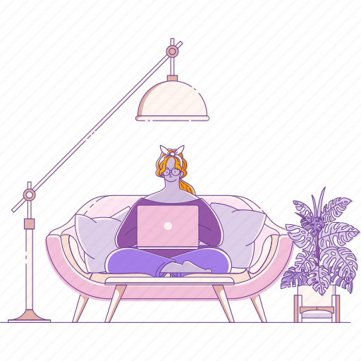 Women, laptop, sofa, shopping, online, chatting, work illustration - Download on Iconfinder