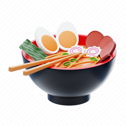 Noodle, bowl, ramen, soup, meal, egg, meat 3D illustration - Download on Iconfinder
