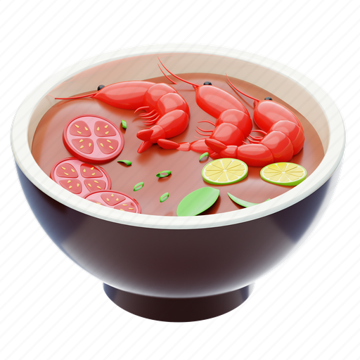 Soup, spicy, cuisine, prawn, shrimp, tom yum, traditional 3D illustration - Download on Iconfinder