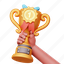 trophy, award, prize, achievement, accomplishment, winner, hand, reward 