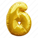 six, 6, number, balloon number, gold number 