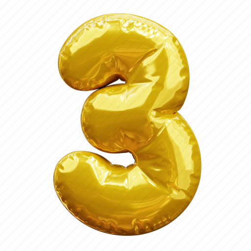 Three, 3, number, balloon number, gold number 3D illustration - Download on Iconfinder