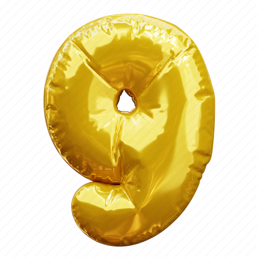 Nine, 9, number, balloon number, gold number 3D illustration - Download on Iconfinder