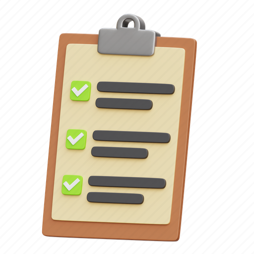 Clipboard, document, list, checklist, schedule 3D illustration - Download on Iconfinder