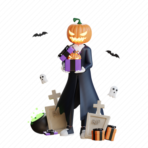 Halloween, character, illustration, jack, lantern, concept, night 3D illustration - Download on Iconfinder