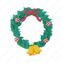 christmas, wreath, holiday, merry, winter, happy, xmas, illustration, year 