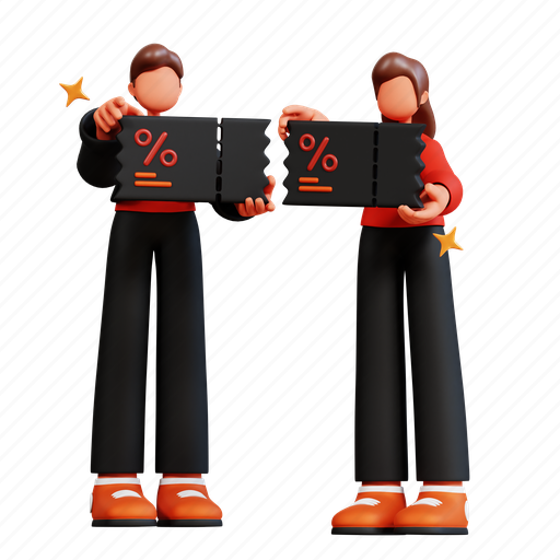 Character, black, friday, illustration, couple, shopping, discount 3D illustration - Download on Iconfinder