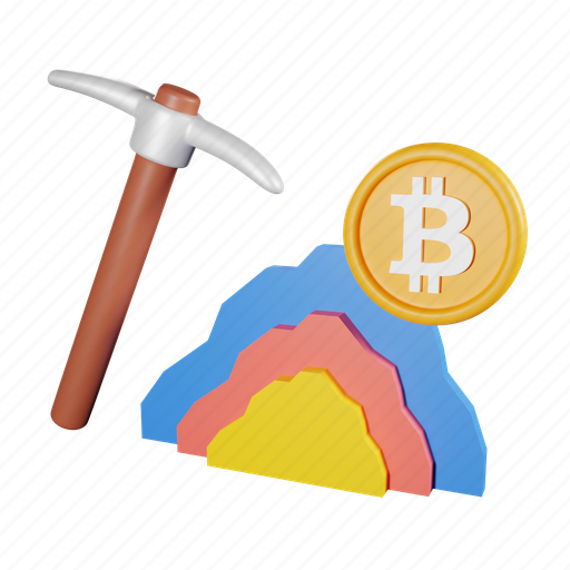 Mining, bitcoin, mine, crypto, cryptocurrency, blockchain, pickaxe 3D illustration - Download on Iconfinder