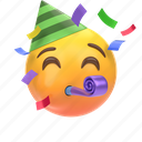 emoji, emoticon, sticker, face, celebrate, celebration, party, center 
