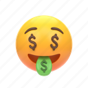 emoji, emoticon, sticker, face, greedy, greed, dollar, money, center 