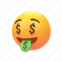 emoji, emoticon, sticker, face, greedy, greed, money, dollar, left 