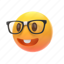 emoji, emoticon, sticker, face, nerd, geek, glasses, left 