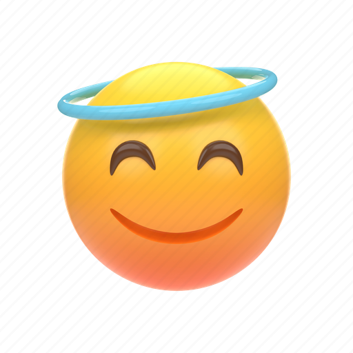 Emoji, emoticon, sticker, face, angel, innocent, happy 3D illustration - Download on Iconfinder