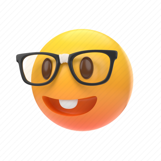 Emoji, emoticon, sticker, face, nerd, geek, glasses 3D illustration ...