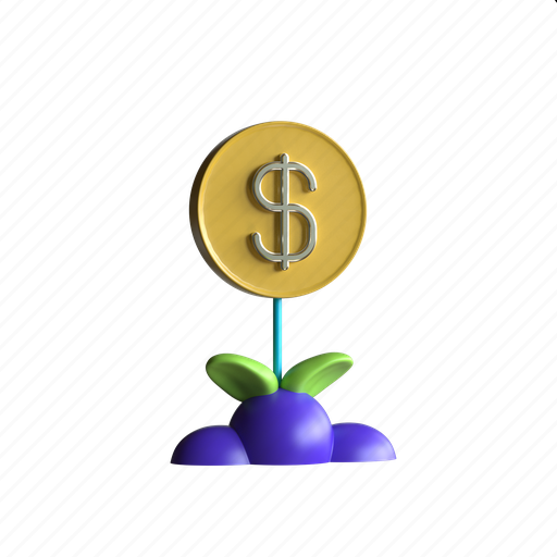 Investement, money, coin, budding 3D illustration - Download on Iconfinder