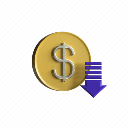 Loss, money, down, finance, coin, dollar 3D illustration - Download on Iconfinder