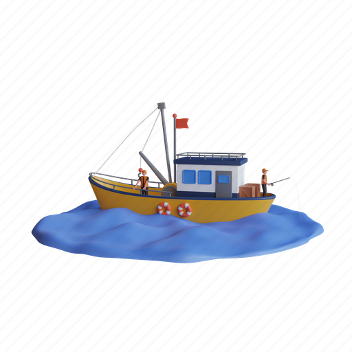 Fishing, boat, sea, fisherman, ocean, transportation, travel 3D illustration - Download on Iconfinder