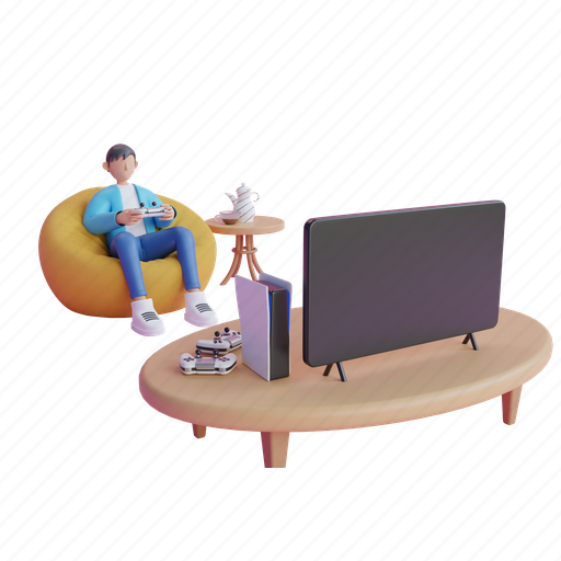 Gaming, game, play, headphones, sofa, computer, home 3D illustration - Download on Iconfinder
