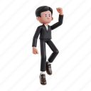 fly, 3d character, 3d illustration, 3d rendering, 3d businessman, formal suit, business suit, business, cheerful, excited, excitement, expression, jump, carefree, happiness, success, jumping, raised, joy, freedom