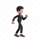 run, 3d character, 3d illustration, 3d rendering, 3d businessman, formal suit, business suit, business, running, briefcase, go to work, fast, urgent, deadline, rushing, time, speed, hurry, late, bag