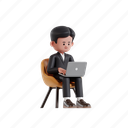 work, with, laptop, 3d character, 3d illustration, 3d rendering, 3d businessman, formal suit, business suit, business, sit, chair, computer, businessman sitting, comfortable, concentration, typing, writing, using laptop, man with laptop, business laptop