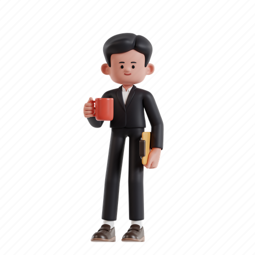 Coffee, 3d character, 3d illustration, 3d rendering, 3d businessman, formal suit, business suit icon - Download on Iconfinder