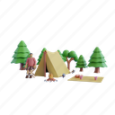 camping, forest, hiking, lantern, tourist, 3d render, activity, adventure, backpacker 