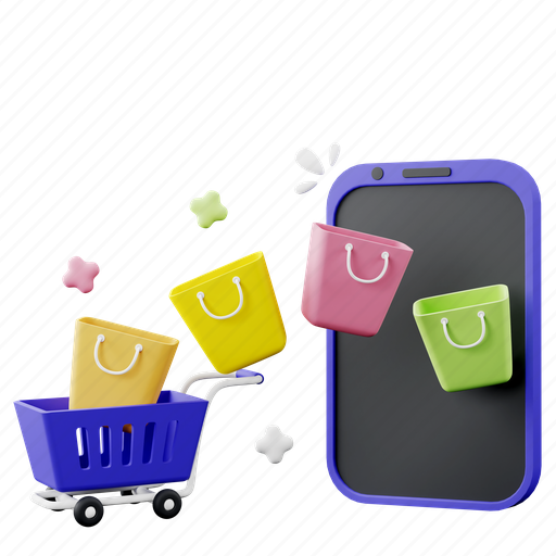 Shopping, online, e-commerce, payment, smartphone, cart, bag 3D illustration - Download on Iconfinder