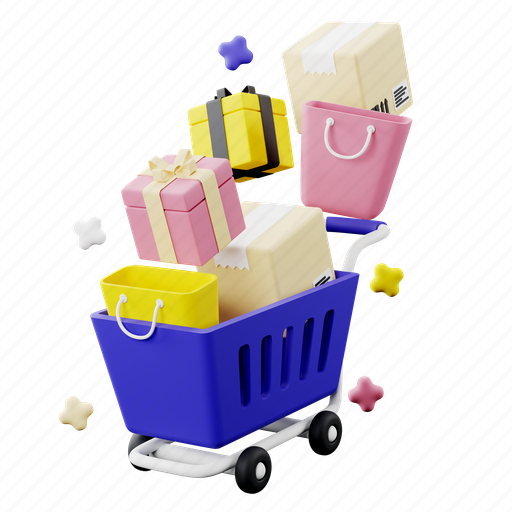 Shopping, sale, market, store, digital, cart, gift box 3D illustration - Download on Iconfinder