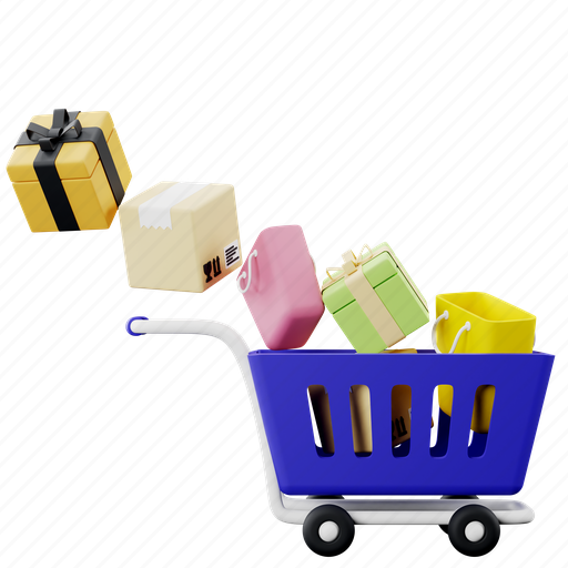 Shopping, e-commerce, sale, market, store, cart, gift box 3D illustration - Download on Iconfinder