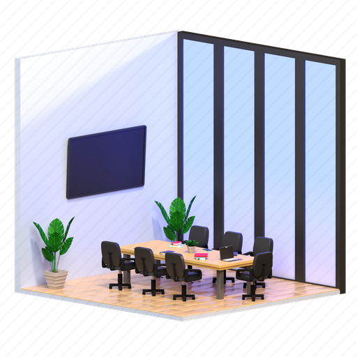 Isometric, architecture, interior, decoration, meeting room, business, office 3D illustration - Download on Iconfinder