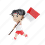 august, indonesian, character, independence, cartoon, kid, celebration, boy, run 