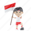 august, indonesian, character, independence, cartoon, kid, celebration, boy, male 