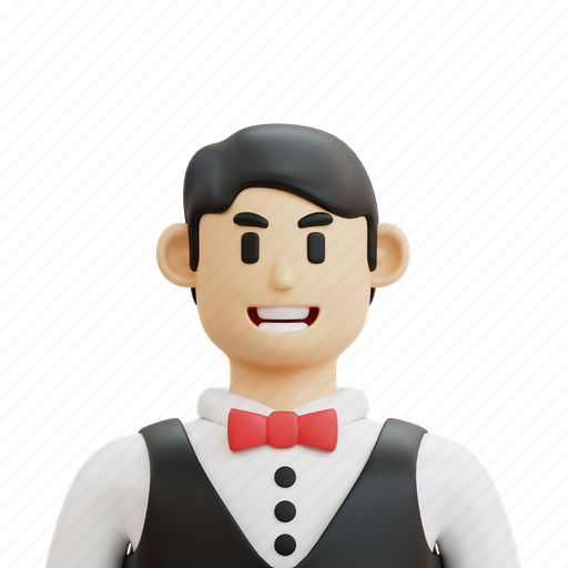 Character, avatar, profession, cartoon, people, job, waiter 3D illustration - Download on Iconfinder