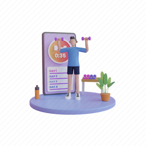 App, gym, fit, smartphone, exercise, workout, dumbbell 3D illustration - Download on Iconfinder