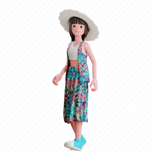 Summer, female, character, beach, holiday, cartoon, tourism 3D illustration - Download on Iconfinder