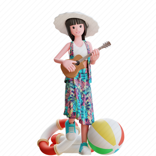 Summer, female, character, beach, holiday, cartoon, tourism 3D illustration - Download on Iconfinder