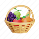 harvest, basket, autumn, fruits, banana, orange, grape, pear 