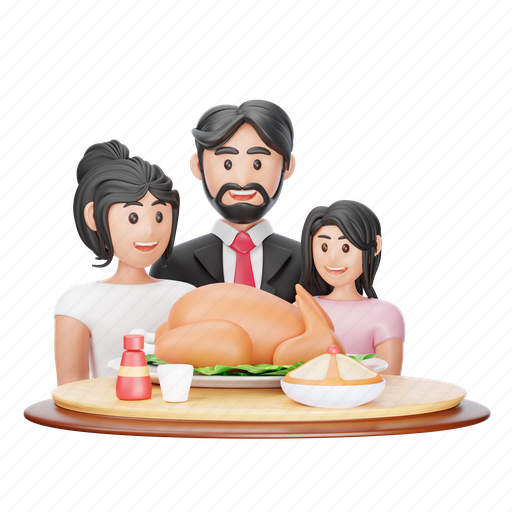 Family, mom, kid, daughter, gathering, together, thanksgiving 3D illustration - Download on Iconfinder