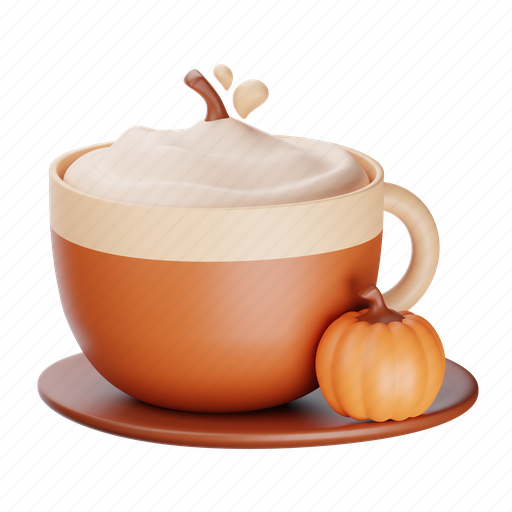 Pumpkin, spice, food, yumminky, drink, warm drink, hot drink 3D illustration - Download on Iconfinder