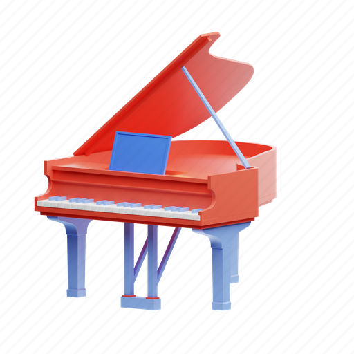 Piano, grand piano, red piano, piano keyboard, instrument 3D illustration - Download on Iconfinder
