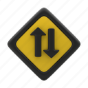 two, way, traffic, arrow, sign, warning, direction