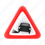 loose, gravel, traffic, warning, sign, road, danger 