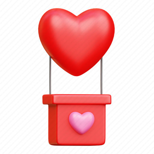 Love air balloon, balloon, love balloon, valentine 3D illustration - Download on Iconfinder