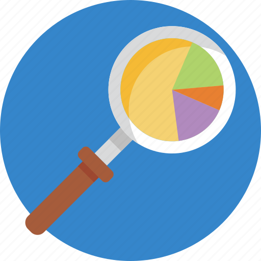 Data, science, magnifying lens, pie chart, analytics icon - Download on Iconfinder