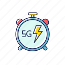 5g, color, connection, fast, low latency, speed, stop watch 