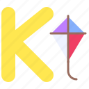 alphabet, letter, character, uppercase, k, kite