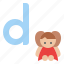 d, lowercase, doll, letter, alphabet 