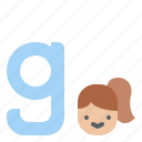 g, lowercase, girl, letter, alphabet